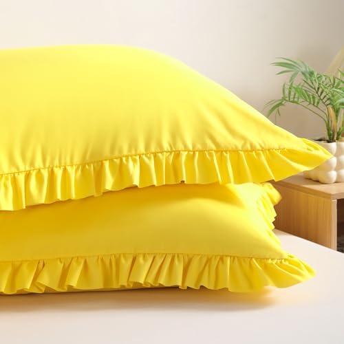 BEDSUM Standard Ruffled Pillow Shams - Set of 2, 20x26, Yellow