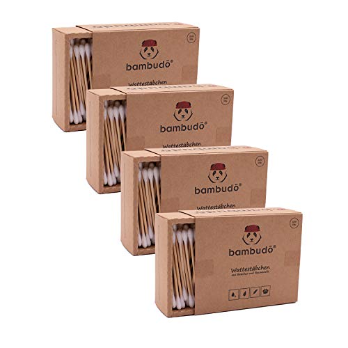 Preisvergleich Produktbild bambudo® 4er-Pack Bambus Wattestäbchen 100% biologisch abbaubar, kompostierbar, vegan und nachhaltig (800 Stück)