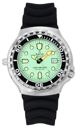 RATIO FreeDiver 2nd Generation Helium Safe Diver Watch Sapphire Crystal Quartz Movement Dive Watch 1000M Water Resistant Diving Watch for Men (Mint Green - Silicone Strap)