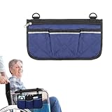 Borsa laterale per sedia a rotelle, Borsa multifunzionale impermeabile in tessuto Oxford per sedia a rotelle, Adatta per sedia a rotelle per anziani, Scooter e Camminatori（Blu scuro）