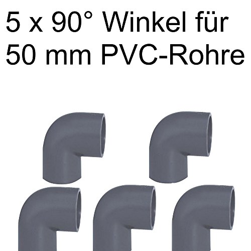 Foto von EXCOLO Original PVC Rohr und Rohrverbinder Ø 50 mm Winkel Kniestück Muffen T-Stück Kappen Fittings (5 x Winkel 90 °)