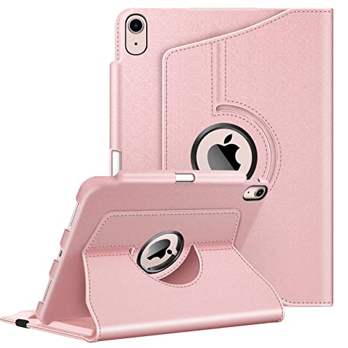 Fintie Rotating Case for iPad Air 5th Generation (2022) / iPad Air 4th Generation (2020) 10.9 Inch with Pencil Holder - 360 Degree Rotating Stand Cover with Auto Sleep/Wake, Rose Gold