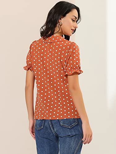 Allegra K Women's Polka Dots Shirt Short Puff Sleeve Vintage Button Up Peter Pan Collar Blouse Tops Medium Orange Red #TOP4