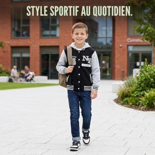 A2Z 4 Kids Filles Garcons Baseball NY ATHLATIC Varsity Encapuchonné Veste Manteau - NY Jacket Black 7-8 – vue 3