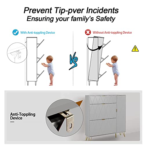 Anbuy Shoe Cabinet, Free Standing Tipping Bucket Shoes Cabinets, Shoes Storage Cabinet With 3 Flip Drawers And Storage Shelves, Narrow Shoe Rack Cabinet For Entryway, Modern Shoes Organizer Grey #TOP5