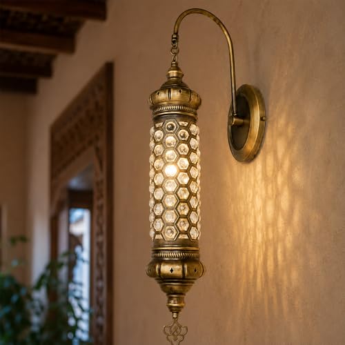 Image of Angora Justin Turkish Wall Sconce Lighting | 100% Handmade in Turkey, Blown Glass, Turkish Moroccan Wall Lamps, Vintage Light for Indoor | 23.62 Inches
