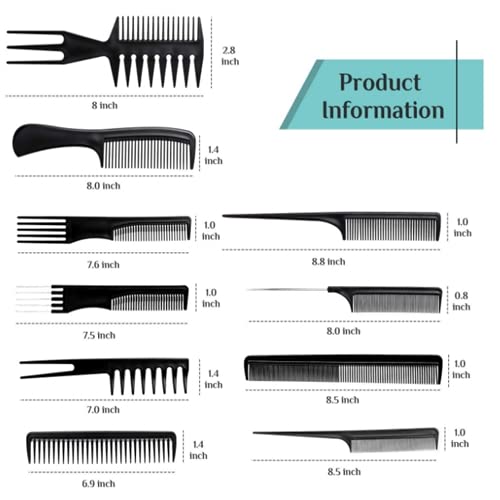 Oneleaf Styling Hair Comb 10Pcs Hair Stylists Professional Styling Comb Set Variety Pack Great For All Hair Types & Styles #TOP2