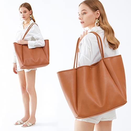 Oversize Vegan Leather Tote Women Weekender Bag Shopper Handbag Travel Purse (Brown) #TOP5