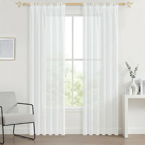 AMZYU Cortinas de Gasa 155 x 220 cm Suaves Al Tacto Cortina Corta para Ventana Modernas Decorativas para Ventana Habitación, Blanco