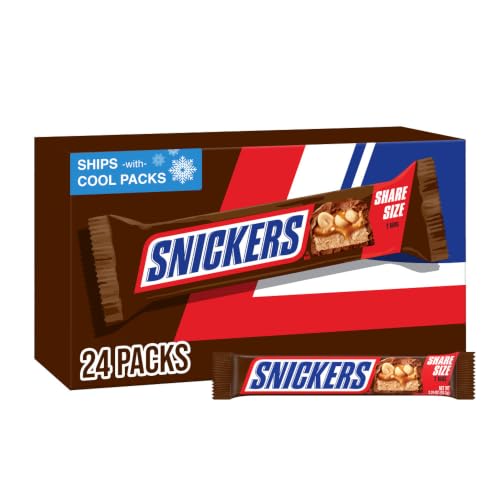 SNICKERS Candy Milk Chocolate Bars, Share Size Bulk Pack, 3.29 oz Bar (Pack of 24)
