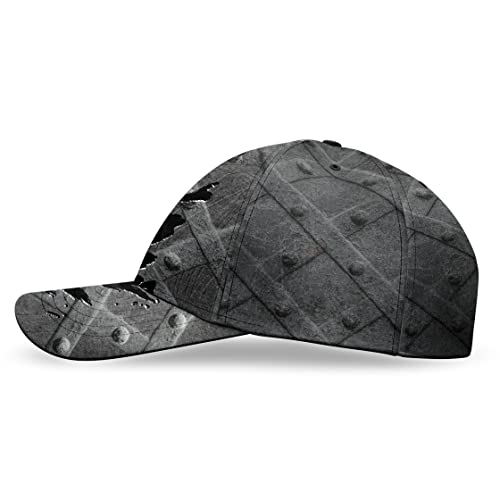 Image of Skull Baseball Cap for Men, Grim Reaper Death Crack Old Metal with Flag, Men's Hat, Adjustable Motorcycle Soft Caps