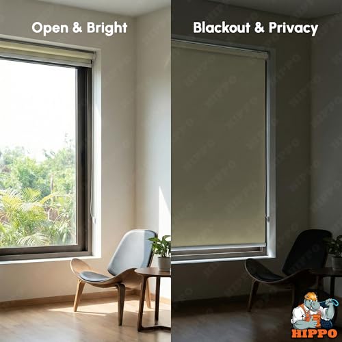 Image of HIPPO No Drill Blackout Blinds for Windows | No Tools, Light & Heat Blocking Blinds, UV Protection, Smooth Chain, Inside Mount, Ideal for Sun Exposed Areas (Fiji-Ivory, 3FTX9FT)