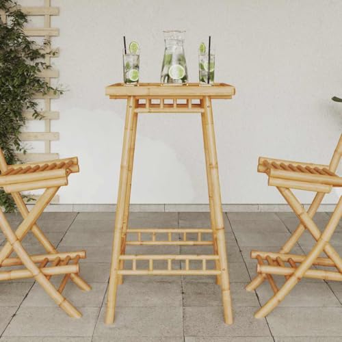 Mesa de jardín cuadrada de bambú premium con diseño de listones elegante 4