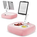 TabHolderix Tablet Pillow Stand, Adjustable Kindle Holder with 2 Snack Bowls, 360° Adjustable iPad Stand for Bed with 4.7''-13'' iPad, Kindle, Phone, Gift for Reading Accessories on Bed, Sofa, Pink