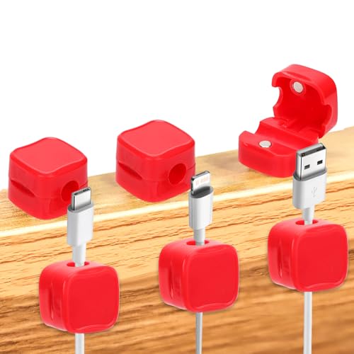 6 piezas Sujetacables para cargador de teléfono, Clips de cable magnéticos autoadhesivos para escritorio, organizador de cables para oficina, cocina, pared, auto y escritorio (Rojo) miniatura 1
