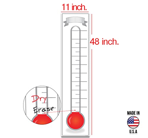 Fundraising Thermometer Goal Setting Chart - Dry Erase Reusable Fundraiser Tracker For Goals Adhesive Decal - 11X48 #TOP2