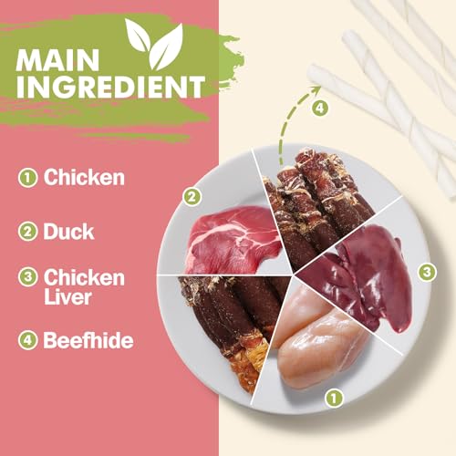 Dog Treats, Triple Flavor Rawhide Sticks, Chicken Duck and Chicken Liver Wrapped Rawhide Dog Chews, Suitable for Medium and Small Dogs, 21.16 oz Dog Treats, Triple Flavor Rawhide Sticks, Chicken Duck and Chicken Liver Wrapped Rawhide Dog Chews, Suitable for Medium and Small Dogs, 21.16 oz