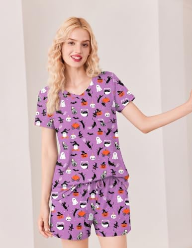 Image of Ekouaer Womens Pajama Sets Shorts Soft 2 Piece Lounge Set with Chest Pocket