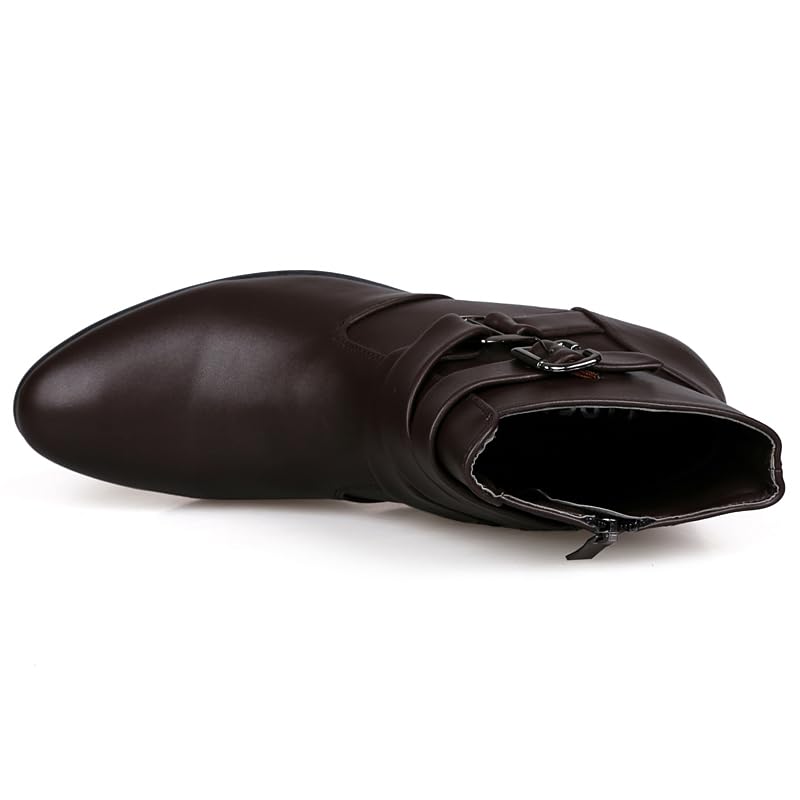 MGGMOKAY Men's Chelsea Boots Leather Shoes Casual Dress Ankle Boot With Buckle Side Zipper4