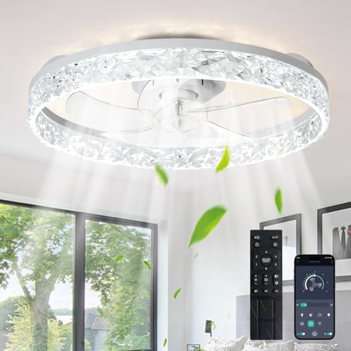 Depuley Ventiladores de techo con luces y mando a distancia: ventilador empotrable en techo de 20 pulgadas con 6 velocidades y 3CCT - 3000-6500 K regulable LED delier para dormitorio y salón - blanco