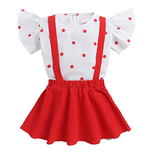 Image of Hopscotch Baby Girls Poly Cotton Solid Half Sleeves Top and Skirt Set in Red Color