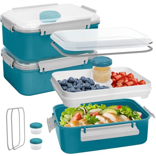 3 Pack Salad Lunch Box Food Storage Containers, 47oz Bento Box To Go Container...