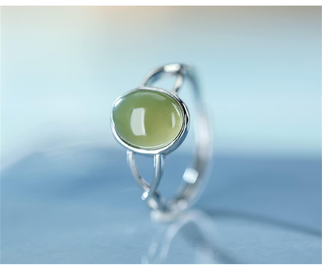 Anillo ajustable plata ley forma huevo jade, elegante anillo plata ley S925 mujer