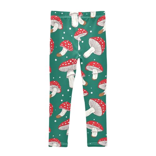 Wusikd Mushroomson Girls' Leggings Toddler Doodles Green Red Kids Yoga Pants Dance Active Tights 4T2