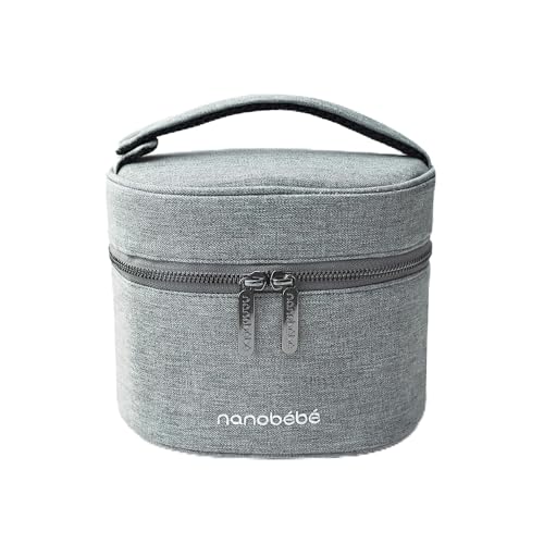 Image of NANOBÉBÉ Breastmilk Baby Bottle Deluxe Cooler & Travel Bag with Ice Pack Included. Compact Triple Insulated, Easily attaches to Stroller or Diaper Bag- Grey