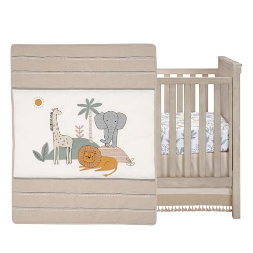 Image of Lambs & Ivy Jungle Adventure Linen /Cotton 3-Piece Nursery Baby Crib Bedding Set, Cream