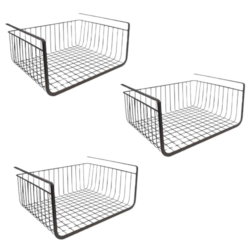 Image of UmI. Multipurpose 16 inch Under Shelf Rectangular Basket /Powder Coated Iron Under Cabinet Organiser /Undershelf Organiser Basket /Under Shelf Storage Rack For Kitchen, Bedroom, Office (Pack Of 3, Black)