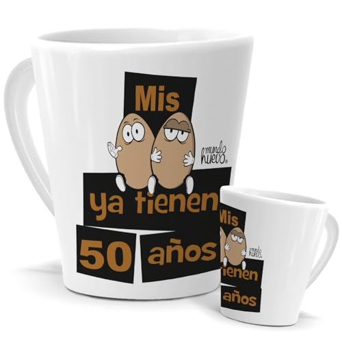 Taza Cónica 350 ML Con Purpurina Plata - Mis Huevos ya tiene 50 años - Sorpresa de 50 Cumpleaños | Mensaje Original en Cerámica | Para Café y Té | Feliz Cumpleaños Hombre Taza Cónica 350 ML Con Purpurina Plata - Mis Huevos ya tiene 50 años - Sorpresa de 50 Cumpleaños | Mensaje Original en Cerámica | Para Café y Té | Feliz Cumpleaños Hombre