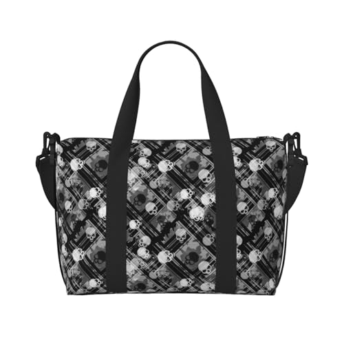 Carry On Duffle Bags Overnight Weekender Bags for Women, black and white Skulls Personal Item Travel Bag, Travel Essentials Sport Gym Bag for Men Women