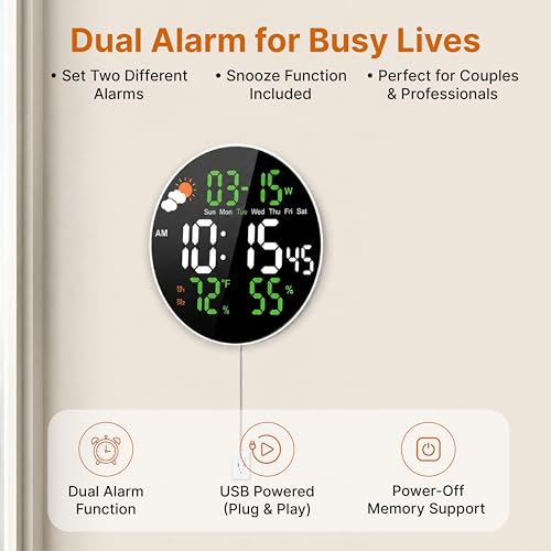 Image of 10.2 inch Large LED Digital Wall Clock with Remote Control, Auto Dimming, Temperature & Humidity Display, 12 /24H, Desktop & Wall Mounted, Cable Operated, Digital Clock for Home, Office & Bedroom.