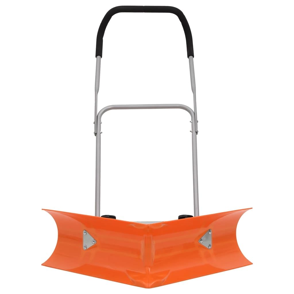 vidaXL Pala Quitanieves de Doble Ángulo Mango Extensible, Pala con Ruedas Antideslizantes, Herramienta para Pala, Empujador de Nieve, Acero Naranja