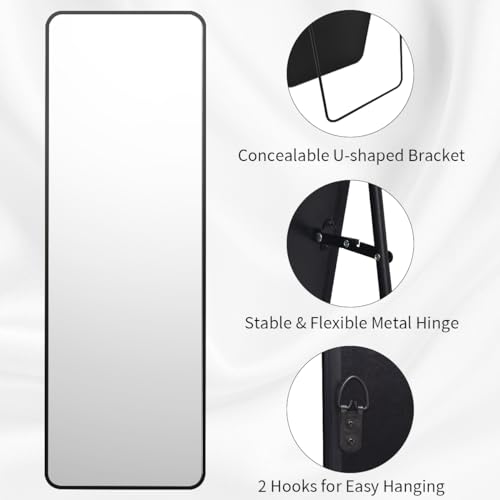 Koonmi Mirror Full Length with Rounded Corners, 52 x 161 cm Free Standing Mirror with Stand, Large Floor Full Body Hanging Wall Mounted for Bedroom, Living Room, Black - Cosy Home Interiors Koonmi Mirror Full Length with Rounded Corners, 52 x 161 cm Free Standing Mirror with Stand, Large Floor Full Body Hanging Wall Mounted for Bedroom, Living Room, Black - Image 5