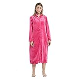 HEARTNICE Fleece Robe for Women, Plush Zipper Bathrobe Soft Full Length Housecoat with Pockets(Rose-Zipper, S/M)
