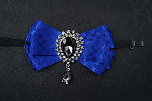 Blue Rhinestone Bow Ties For Men Bowtie Suit Shirt Bow Brooch Groom Collar Pin Christmas Tie Clip On Elastic Banding Adjustable Bow Brooch (Blue) #TOP3