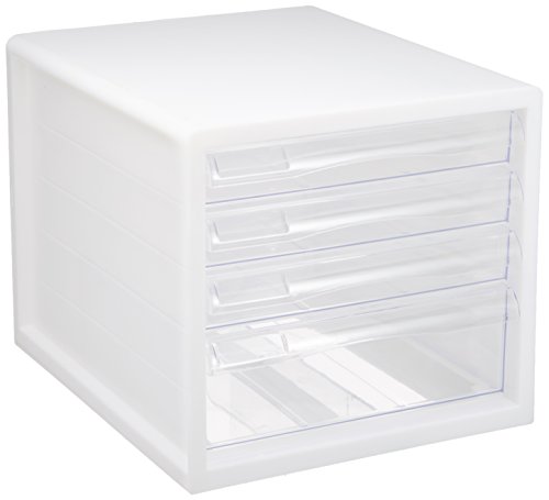 Nakabayashi A4E-04W A4 Letter Case, Document Case, Accessory Organizer, Storage, 4 Tiers, White