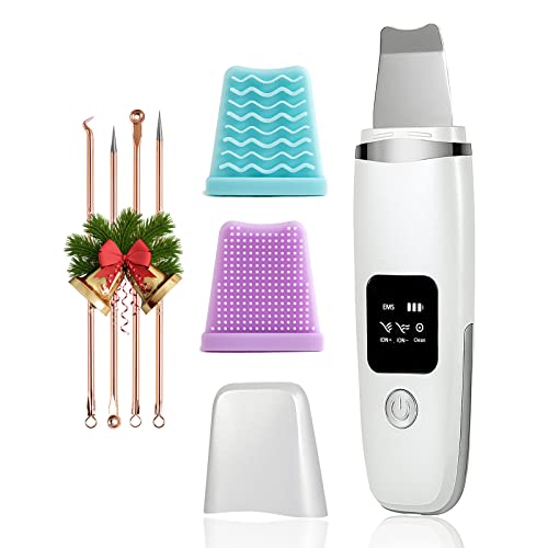Skin Scrubber Face Spatula Black Head Facial Spatula Remover Pore Extractor with 4 Modes LCD Display HANABEE Skin Care Tools with 2 Silicone Covers