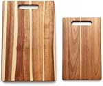 Acacia Wood Cutting Board for Kitchen, Set of 2 (15''x10'' & 12''x7.5'') Wooden Cutting Board with Handle, Charcuterie Board, Cheese Board, Decorative Wooden Serving Board