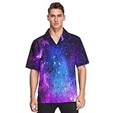 Fisyme Space Galaxy Out Hawaiian Shirt for Men Loose-Fit Short Sleeve Button Down Beach Casual Shirts, XXL