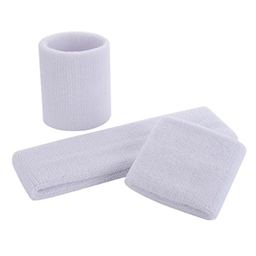 Image of ONUPGO White Sweatband Set Sports Headband Wristband Set Sweatbands Terry Cloth Wristband Wrist Sweatband Headbands Moisture Wicking Sweat Absorbing Head Band