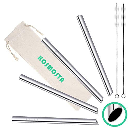 Metall-Trinkhalme, Edelstahl, 4 Stück, große Größe, wiederverwendbare Trinkhalme, silberfarbene Trinkhalme Cover