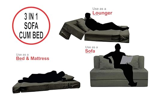Image of PUM PUM 2-Seater Sofa Cum Bed | EPE Foam Foldable Mattress for Living Room & Guest Use,Grey