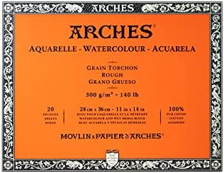 Arches Tea Towel Grain Watercolour Paper Pad 300 g 28 x 36 cm 20 Sheets, Cotton, Natural White, 28x36 cm