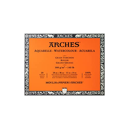 Image of Arches Watercolour Aquarelle 4 Side Glued Pad | Natural White Rough Grain | 300 GSM, 28 x 36 cm- 20 Sheets
