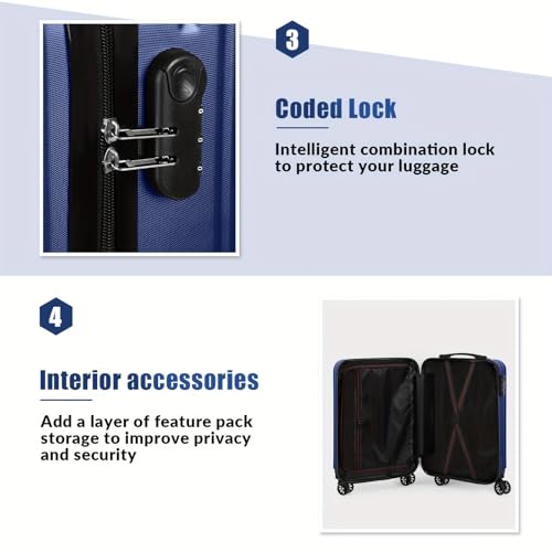 14+20 Inch Hardshell Carry-On Luggage Set with 360° Spinner Wheels – Ultra-Lightweight, Expandable, TSA Lock – Durable for Travel (Blue)4