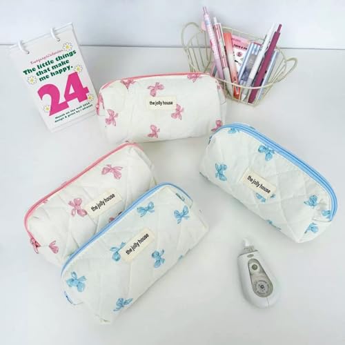 Image of Carry bloom Pencil Pouch Cute Pencil Case for Girls Aesthetic Pencil Bag with Zipper Pen Cases School Supplies Makeup Bag (butterfly blue)