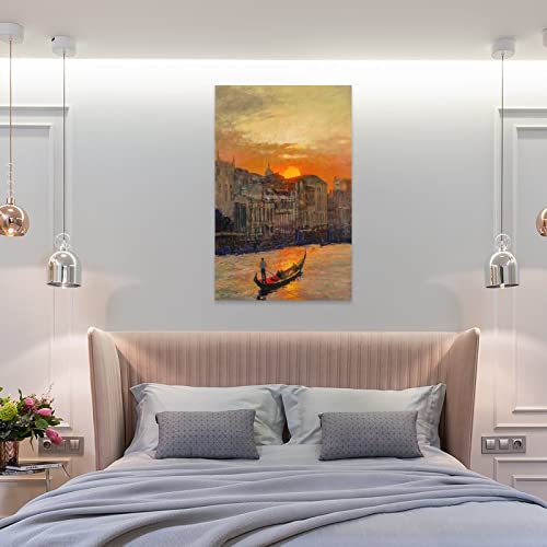 Abstract Oil Painting Art Poster Man Rowing Boat On River Art Print Wall Decor Canvas Painting Posters And Prints Wall Art Pictures For Living Room Bedroom Decor 24X36Inch(60X90Cm) Frame-Style #TOP7